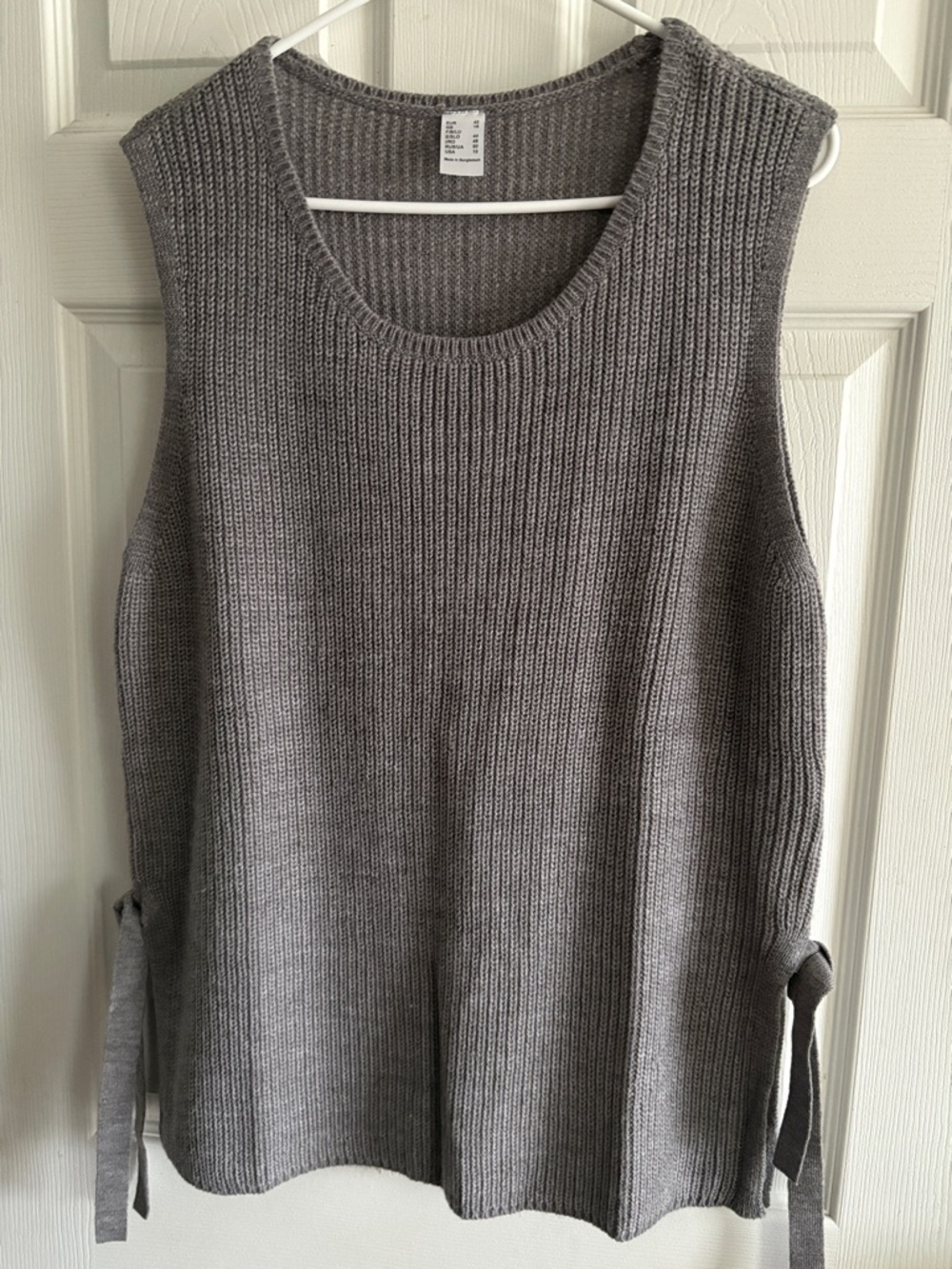 Sleeveless Grey Knit Sweater Tank with Side Ties